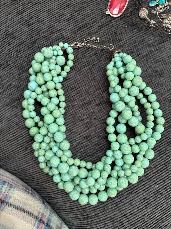 Multi-Strand Turquoise Beaded Necklace - Unbranded - Picture 2 of 2